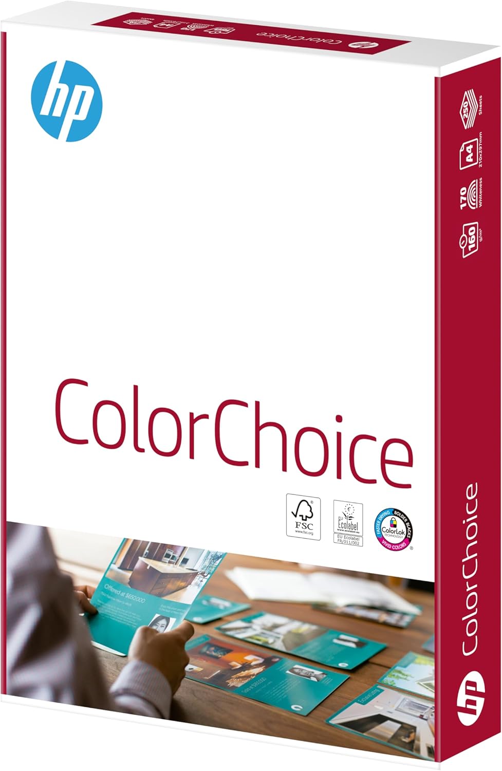 HP Color Choice A4 Card 160gsm, 250 sheets of vibrant, high-quality specialist paper for printing and craft projects.