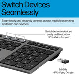 HP 720 wireless keyboard and mouse combo, rechargeable multi-device computer peripherals, black with sleek design