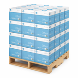 HP Office A4 80gsm white copier paper box with opened packaging and sheets visible, designed for printing and copying.