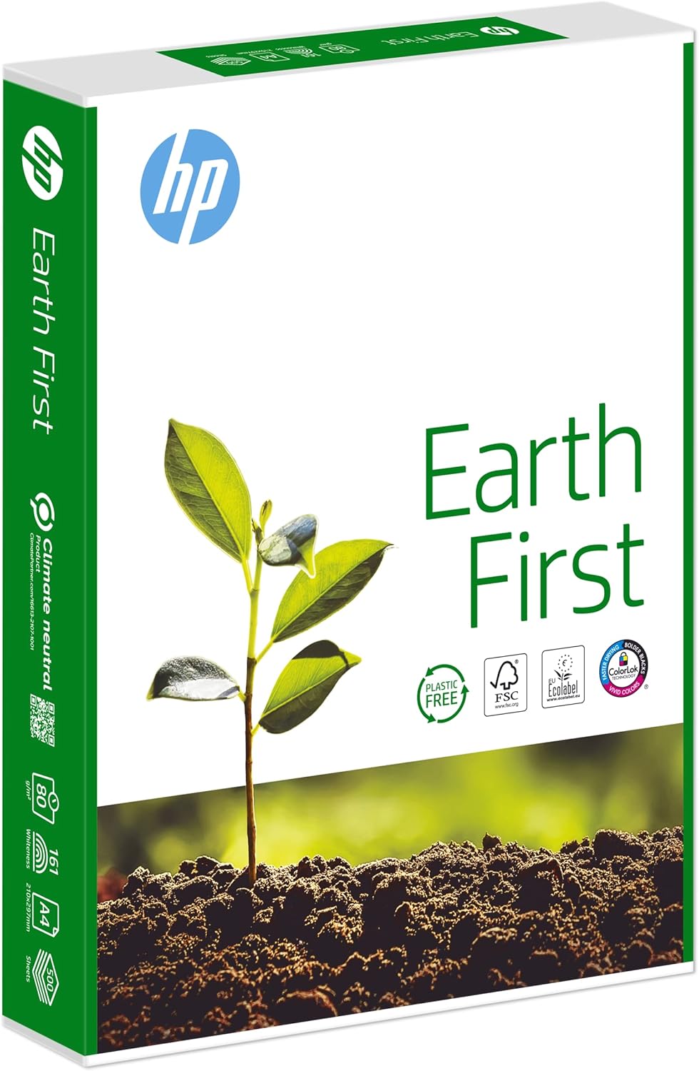 HP Earth First Universal A4 copier paper, 80gsm, 500 sheets, eco-friendly printing paper for office use.