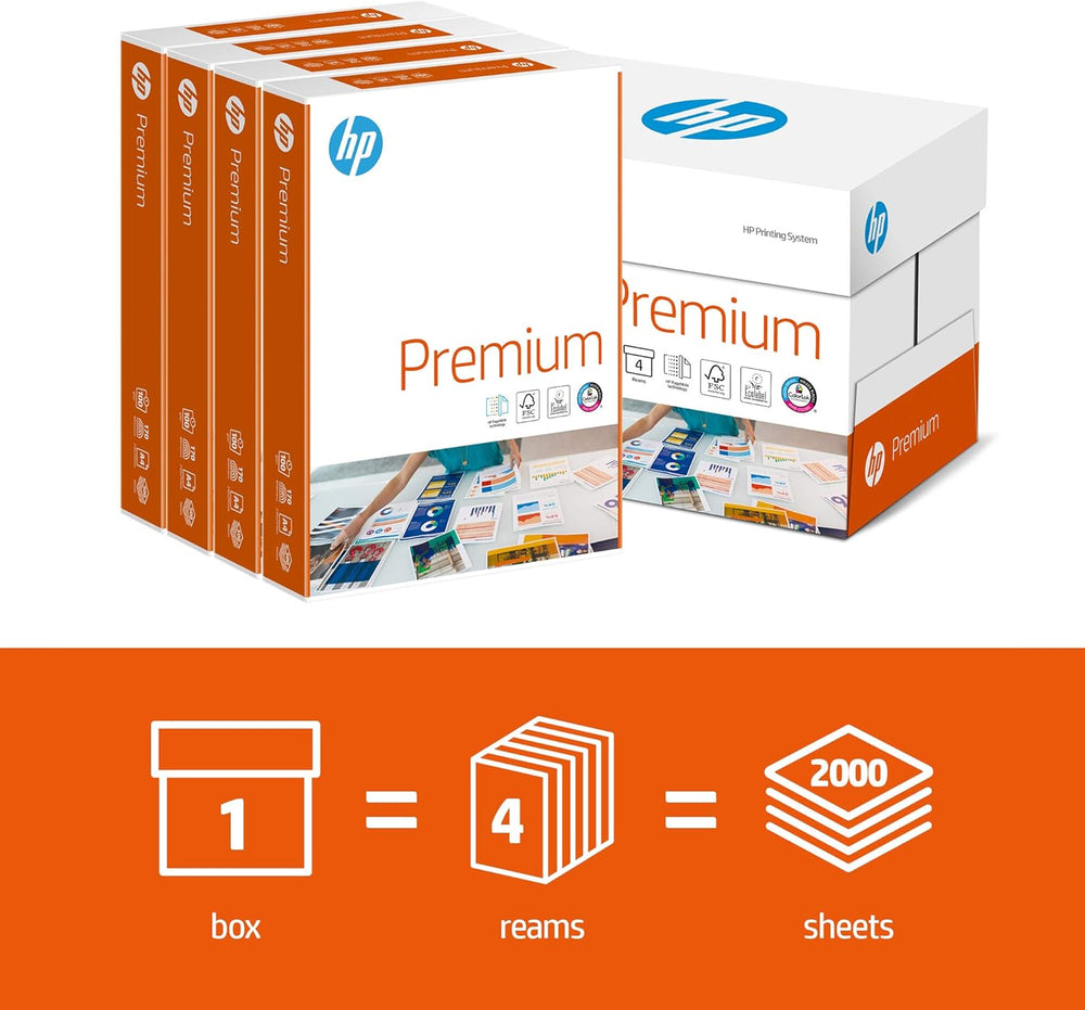 HP Premium A4 Copier Paper, 100gsm, 500 sheets ream, white A4 printing paper for office use