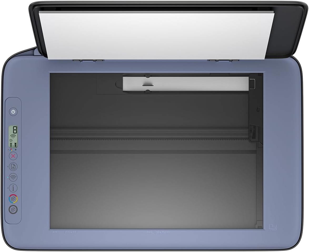 HP Deskjet 2921 inkjet printer in white with paper tray and control panel, designed for home office use.