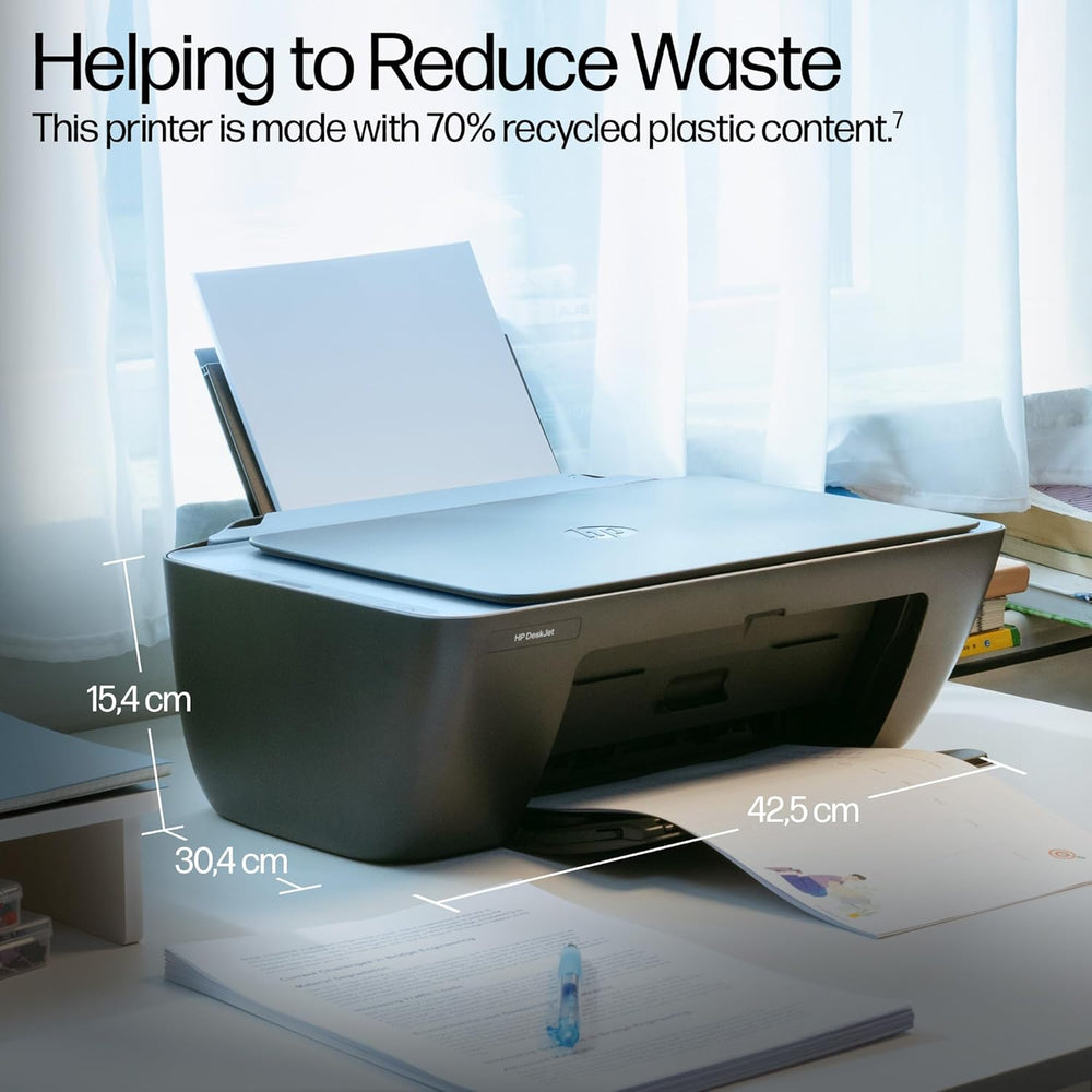 HP Deskjet 2921 inkjet printer, compact electronics device with paper tray and control panel, black and white design.