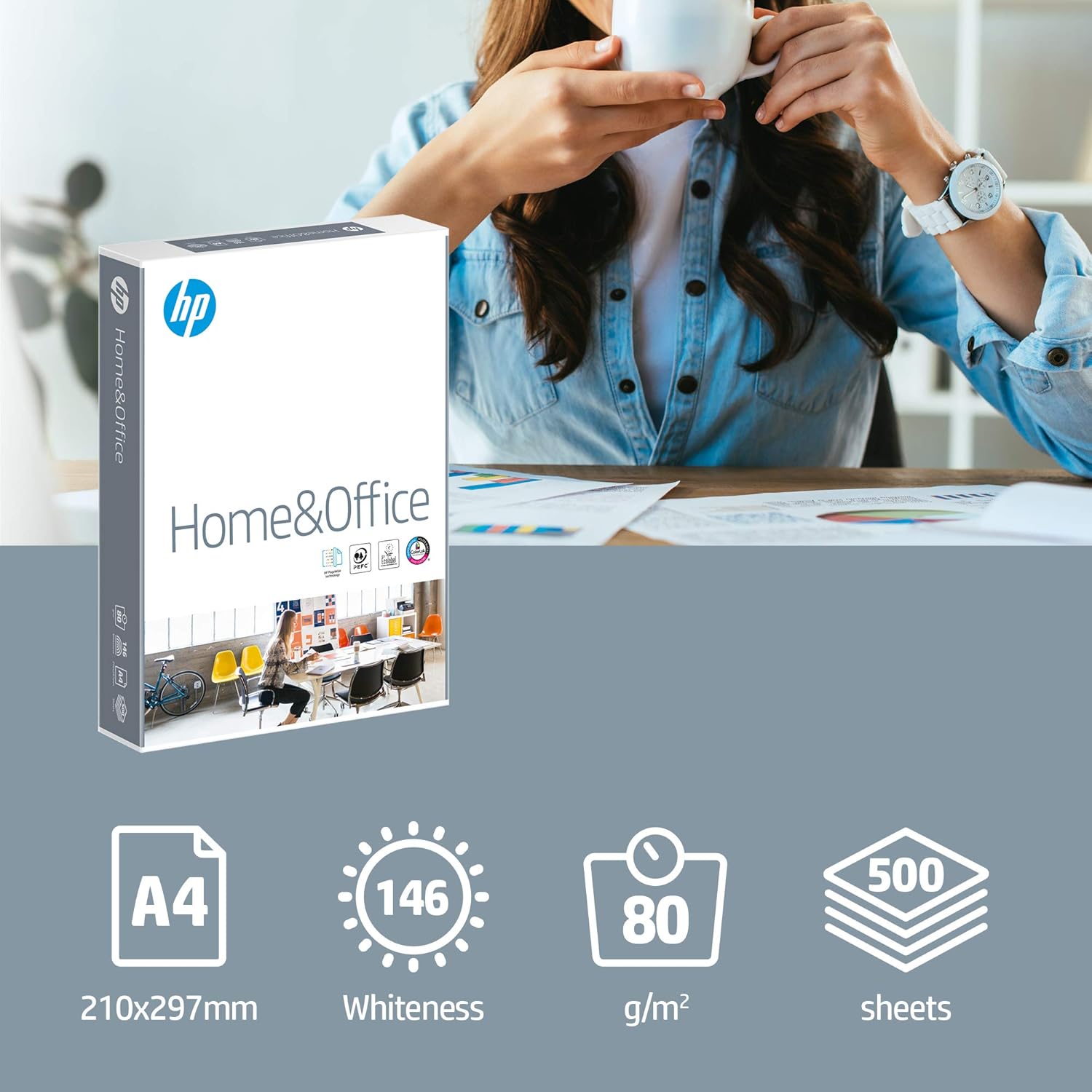 HP Home & Office A4 paper, 210 x 297mm, 80gsm, 1 ream of 500 sheets, FSC certified copy paper for office use