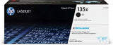 HP 135X black toner cartridge for high-yield printing, shown in a close-up view of the toner cartridge.