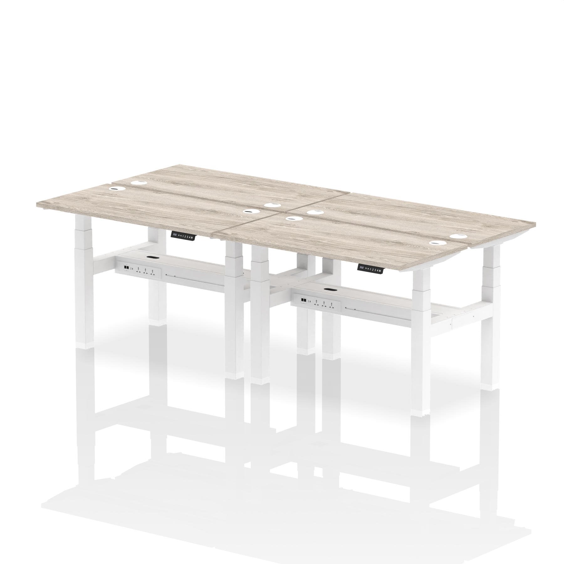 Dynamic Air Back-to-Back W1200 x D600mm Height Adjustable Sit Stand 4 Person Bench Desk With Cable Ports Grey Oak Finish White Frame - HA01576 DD