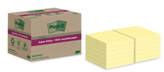 Post-it Super Sticky 100% Recycled Notes Canary Yellow 76 x 76 mm 70 sheets per pad (Pack 12) 7100284981