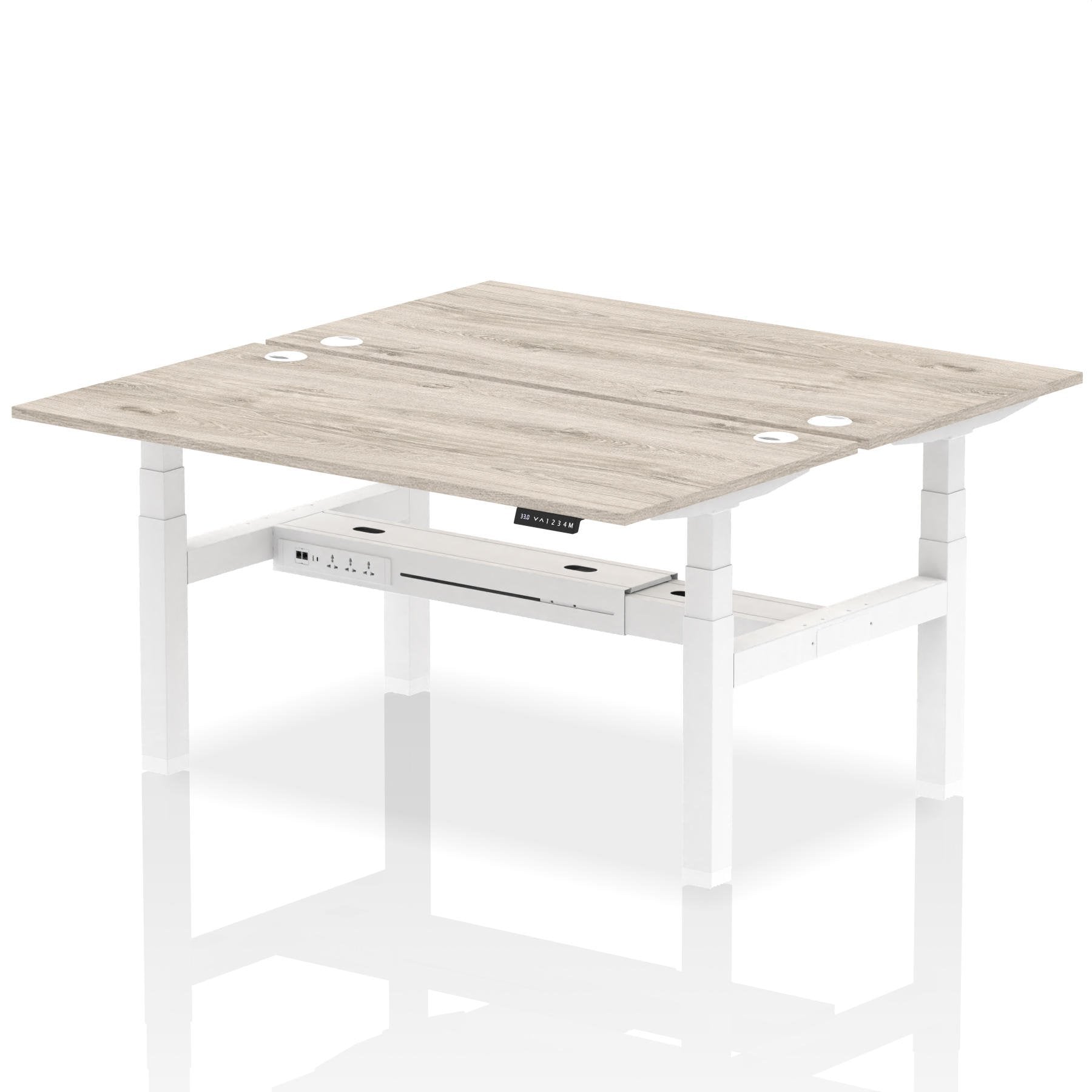 Dynamic Air Back-to-Back W1600 x D800mm Height Adjustable Sit Stand 2 Person Bench Desk With Cable Ports Grey Oak Finish White Frame - HA02302 DD