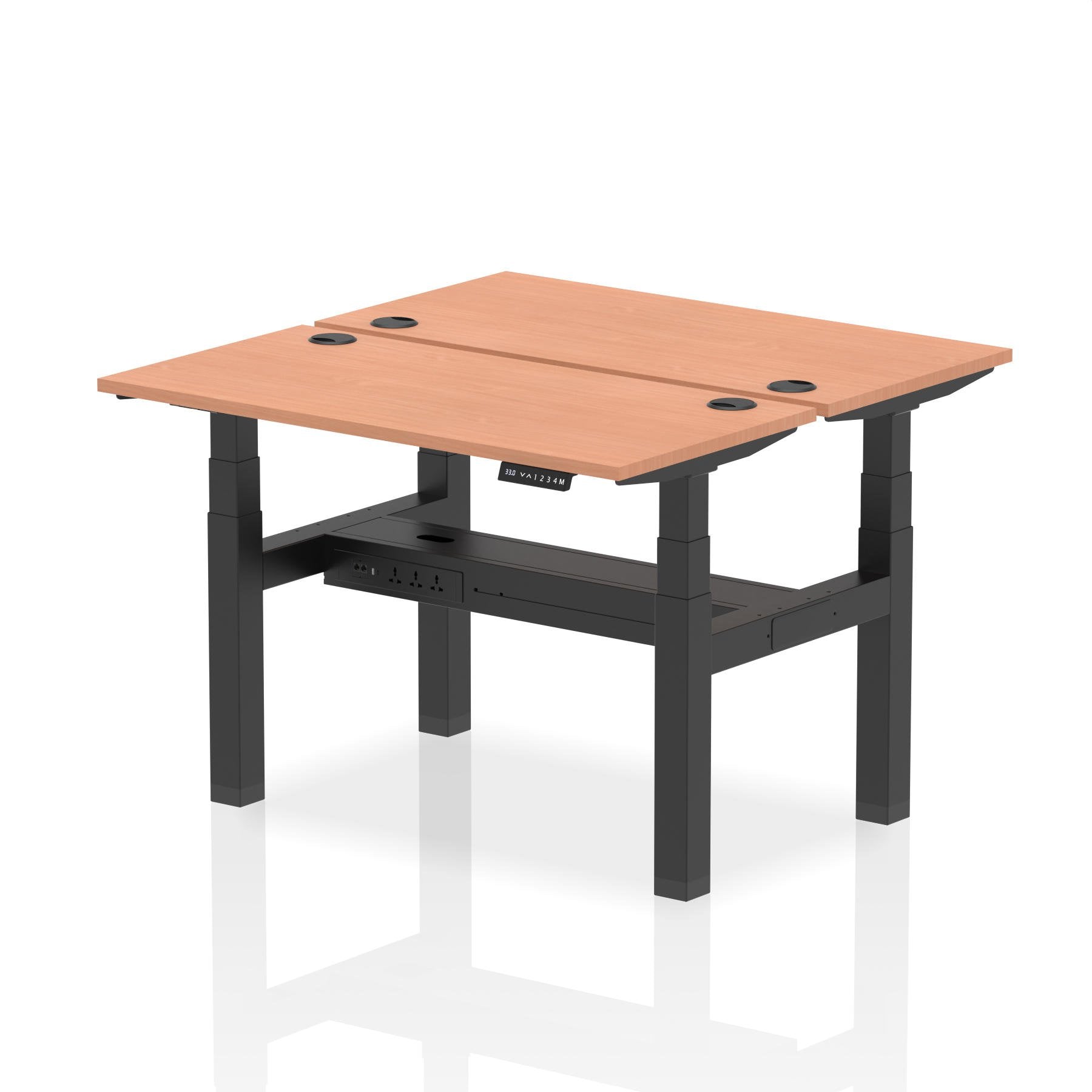 Dynamic Air Back-to-Back W1200 x D600mm Height Adjustable Sit Stand 2 Person Bench Desk With Cable Ports Beech Finish Black Frame - HA01530 DD