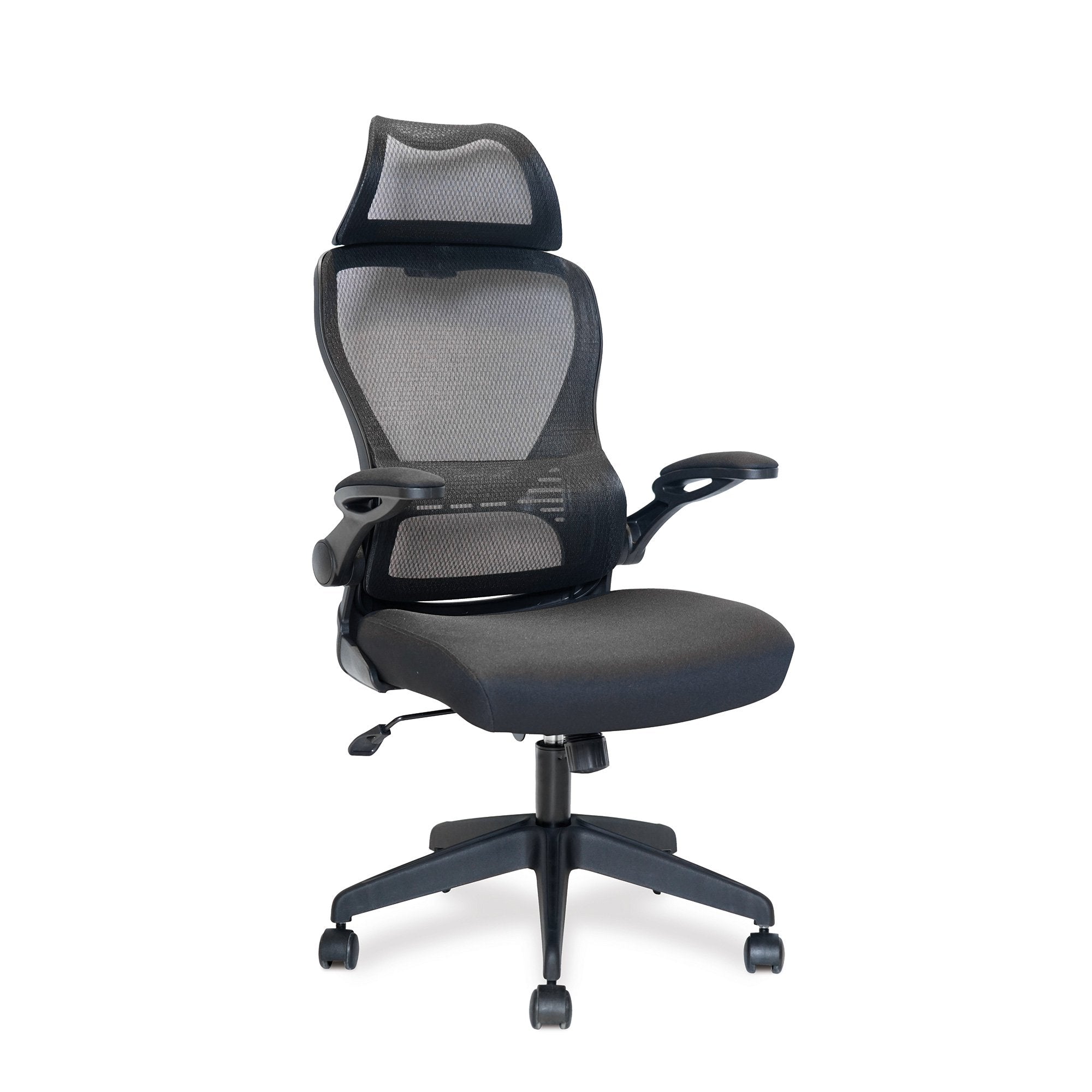 Nautilus Designs Canis High Back Mesh Task Operator Office Chair With Moulded Foam Seat Folding Arms and Optional Headrest Black - BCM/K540/BK DD