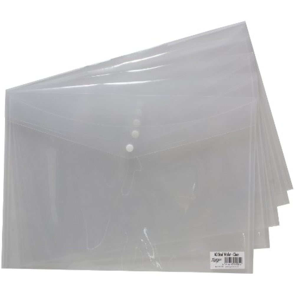 Tiger A3 Clear Stud Wallet Folder – Plastic Document Holder with Snap Closure