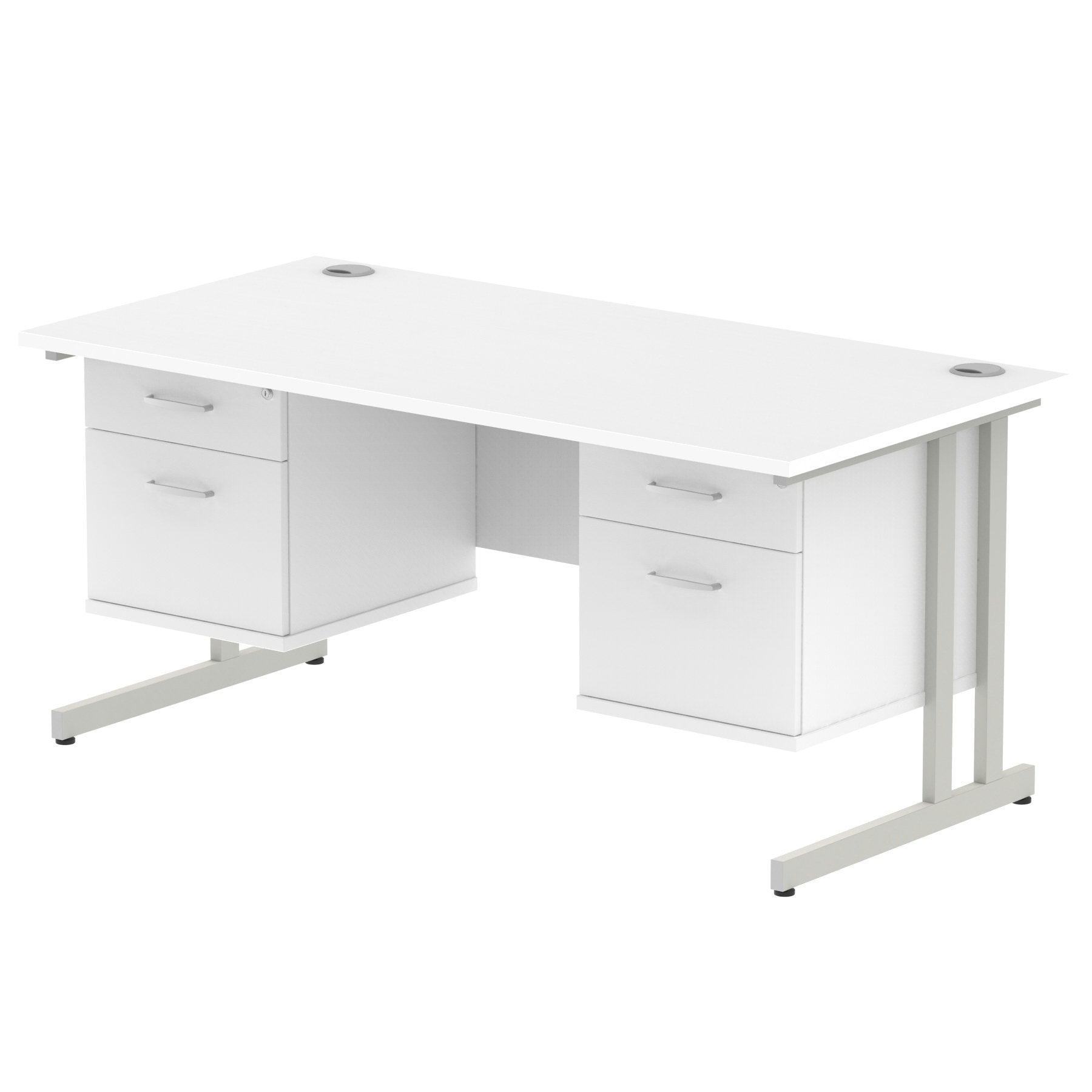 Dynamic Impulse W1600 x D800 x H730mm Straight Office Desk Cantilever Leg With 2x2 Drawer Double Fixed Pedestal White Finish Silver Frame - MI002223 DD