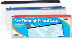 Small 8x5" Flat Clear Exam Pencil Case - BlueColoured Zip