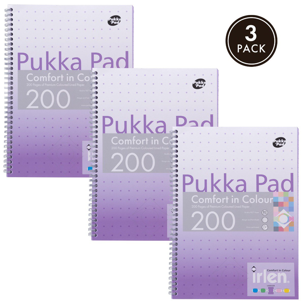 Pukka Pads Irlen Jotta A4 Wirebound 200 Lavender Perforated Pages Paper Tinted Ruling With Margin (Pack 3) - IRLJOTA4(LAV)