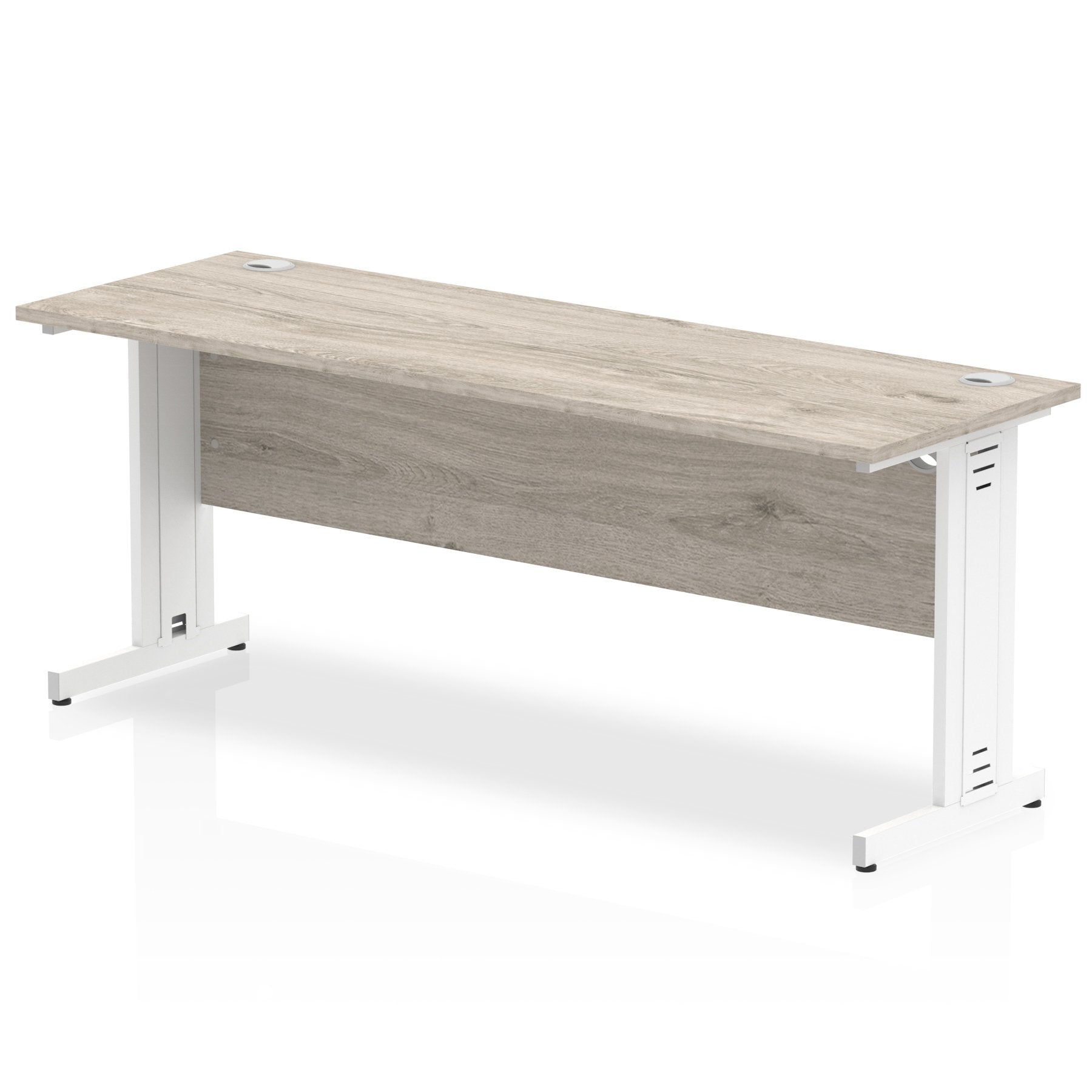Impulse 1800 x 600mm Straight Desk Grey Oak Top White Cable Managed Leg I003112 DD