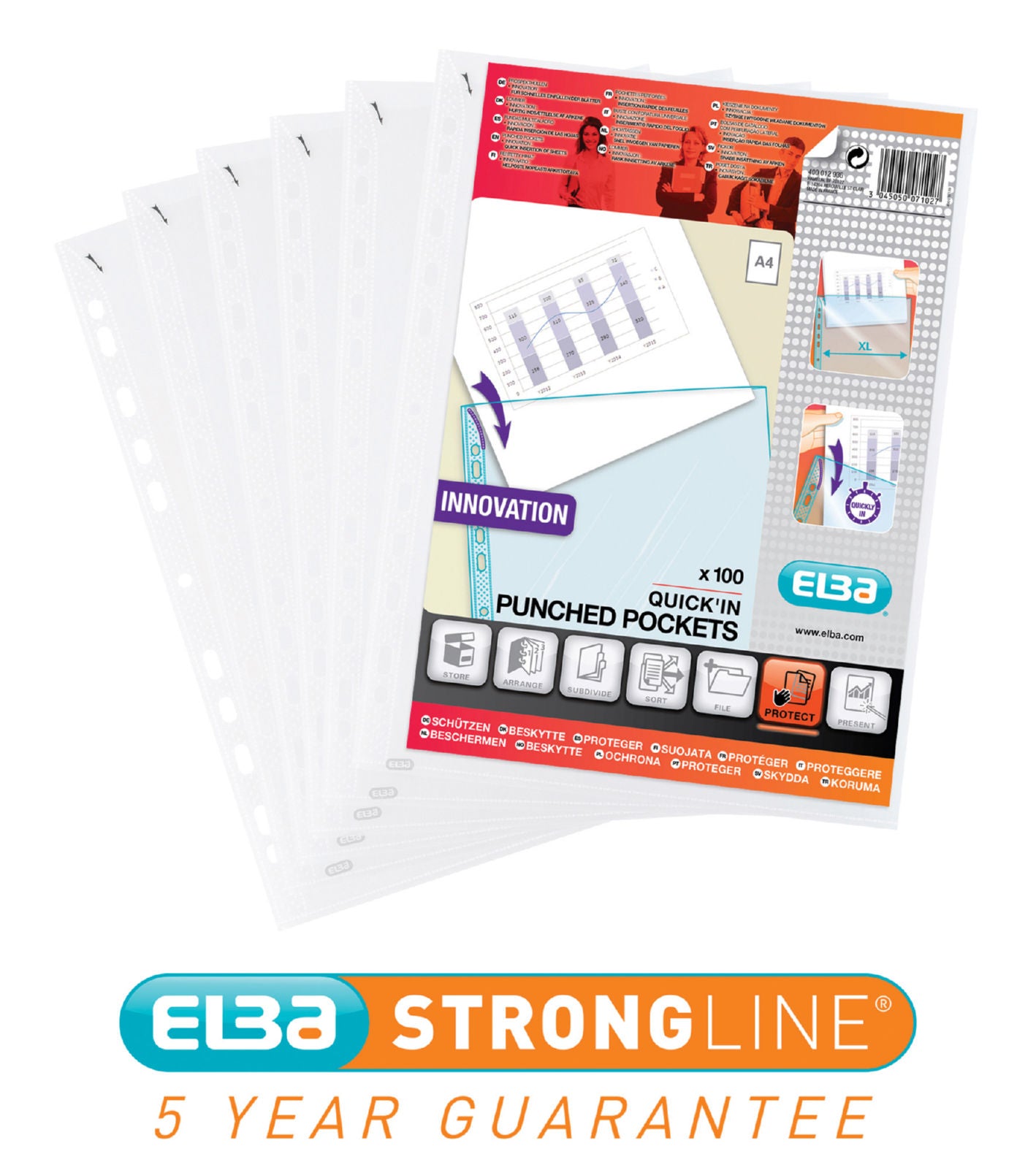 Elba Quick In Multi Punched Pocket Polypropylene A4 75 Micron Top Opening Clear (Pack 100) - 400012939