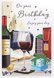 ICG Ltd open birthday card from the Essence Range featuring wine-themed design with elegant illustrations.