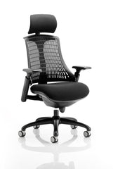 Flex Chair Black Frame With Black Back With Headrest KC0103 DD