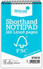 Silvine FSC 127x203mm Wirebound Card Cover Reporters Shorthand Notebook Ruled 160 Pages Blue (Pack 10) - FSC160