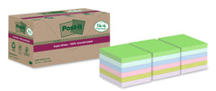 Post-it Super Sticky 100% Recycled Notes Assorted Colours 76 x 76 mm 70 Sheets Per Pad (Pack 18 14+4 Free) 7100284782