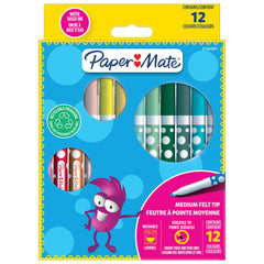 Paper Mate Childrens Felt Tip Colouring Pen Washable Assorted Colours (Pack 12) 2166507