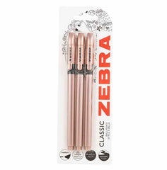 Zebra Z-Grip Smooth Ballpoint Pens – Rose Gold Barrel, Black Ink, 1.0mm Tip, Pack of 3