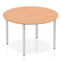 Impulse 1200mm Circle Table Oak Top Silver Box Frame Leg BF00198 DD