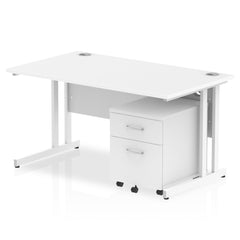 Impulse Cantilever Straight Office Desk W1400 x D800 x H730mm White Finish White Frame With 2 Drawer Mobile Pedestal - I003965 DD