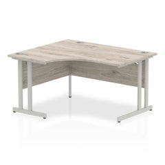 Impulse 1400mm Left Crescent Desk Grey Oak Top Silver Cantilever Leg I003819 DD