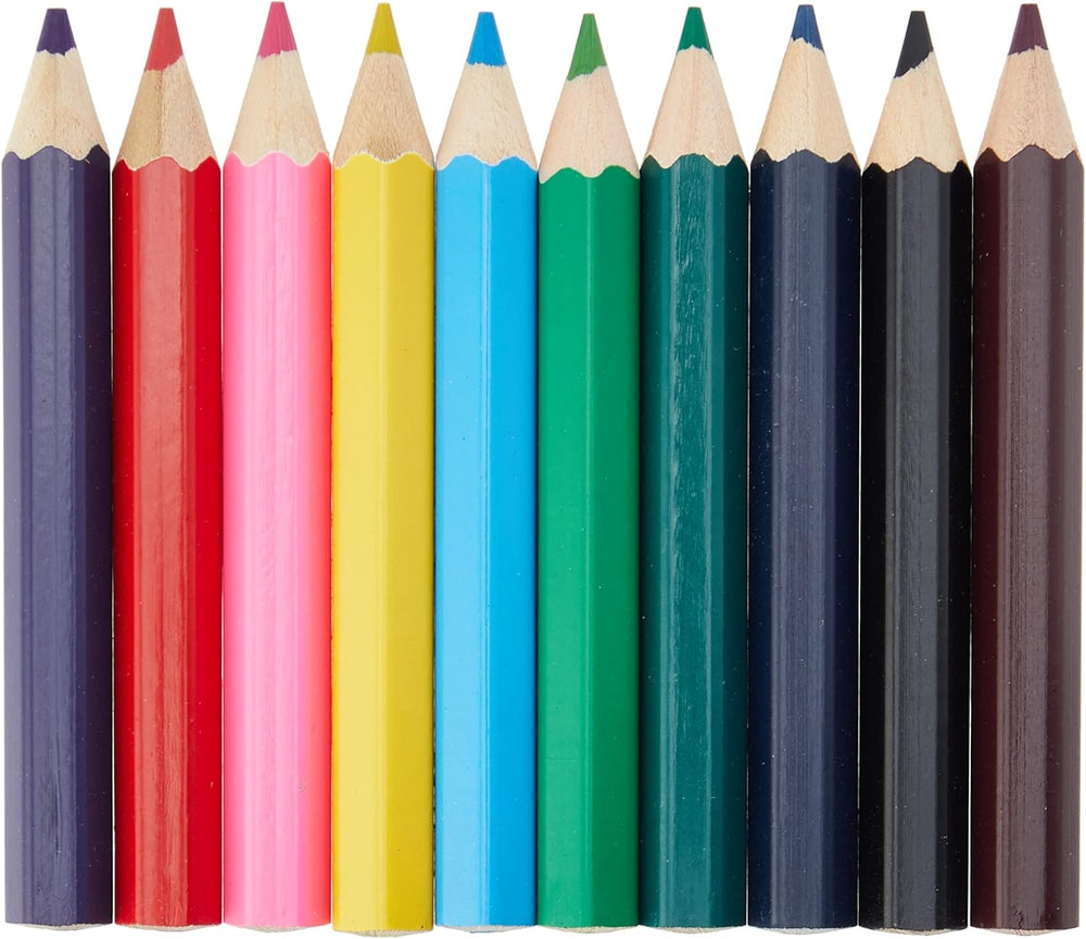 10 Chunky 1/2 Size Col Pencils & Sharpener