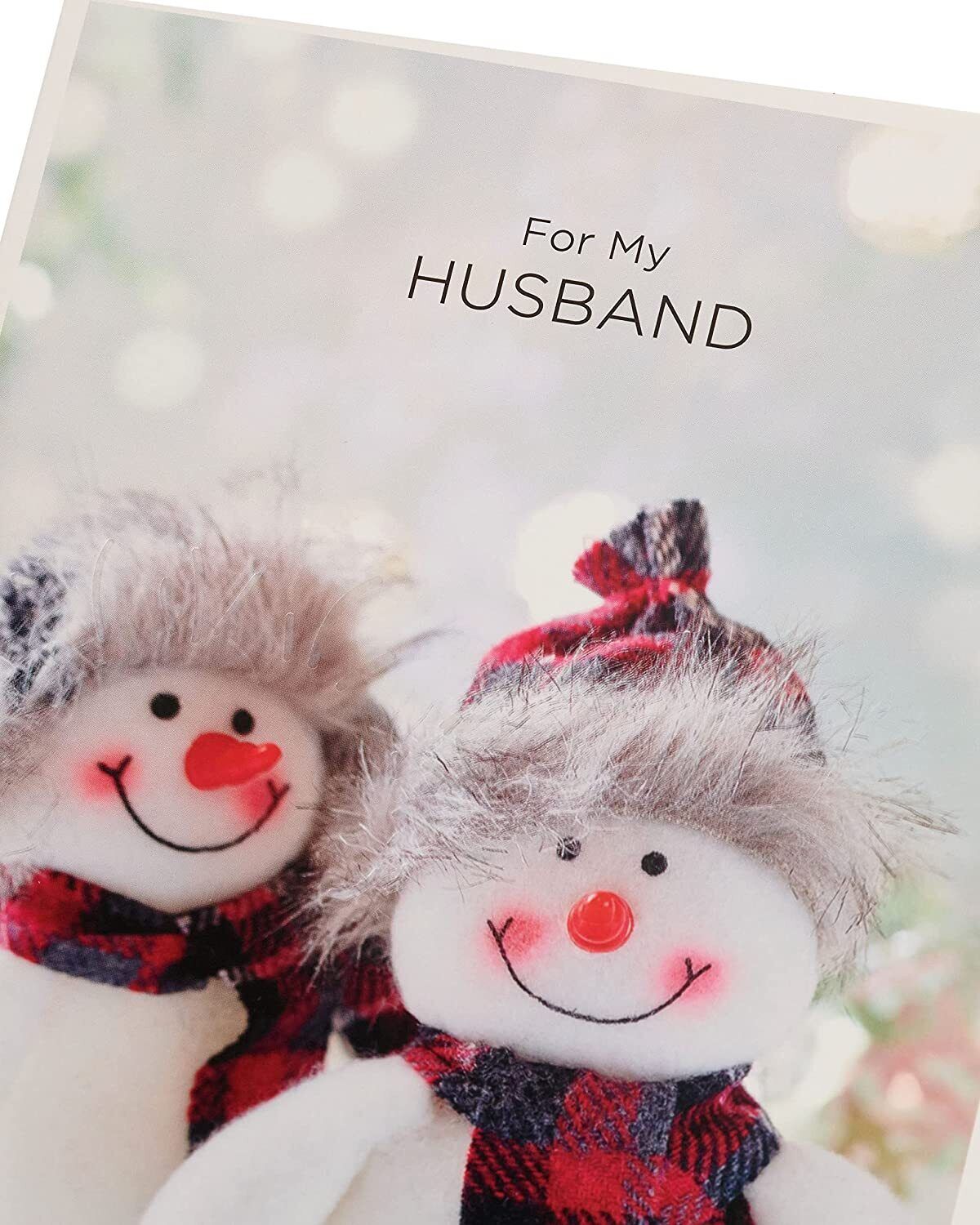 Quirky Snow Couple in Tartan Husband Christmas Card