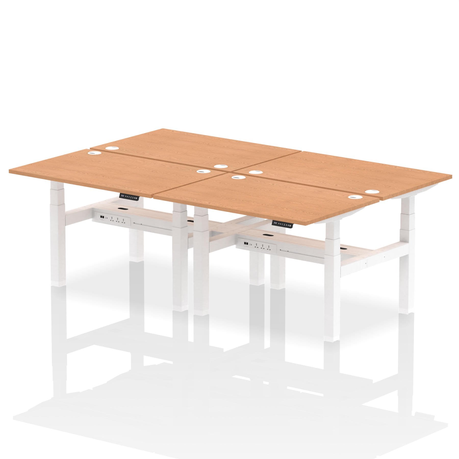 Dynamic Air Back-to-Back W1200 x D800mm Height Adjustable Sit Stand 4 Person Bench Desk With Cable Ports Oak Finish White Frame - HA01750 DD