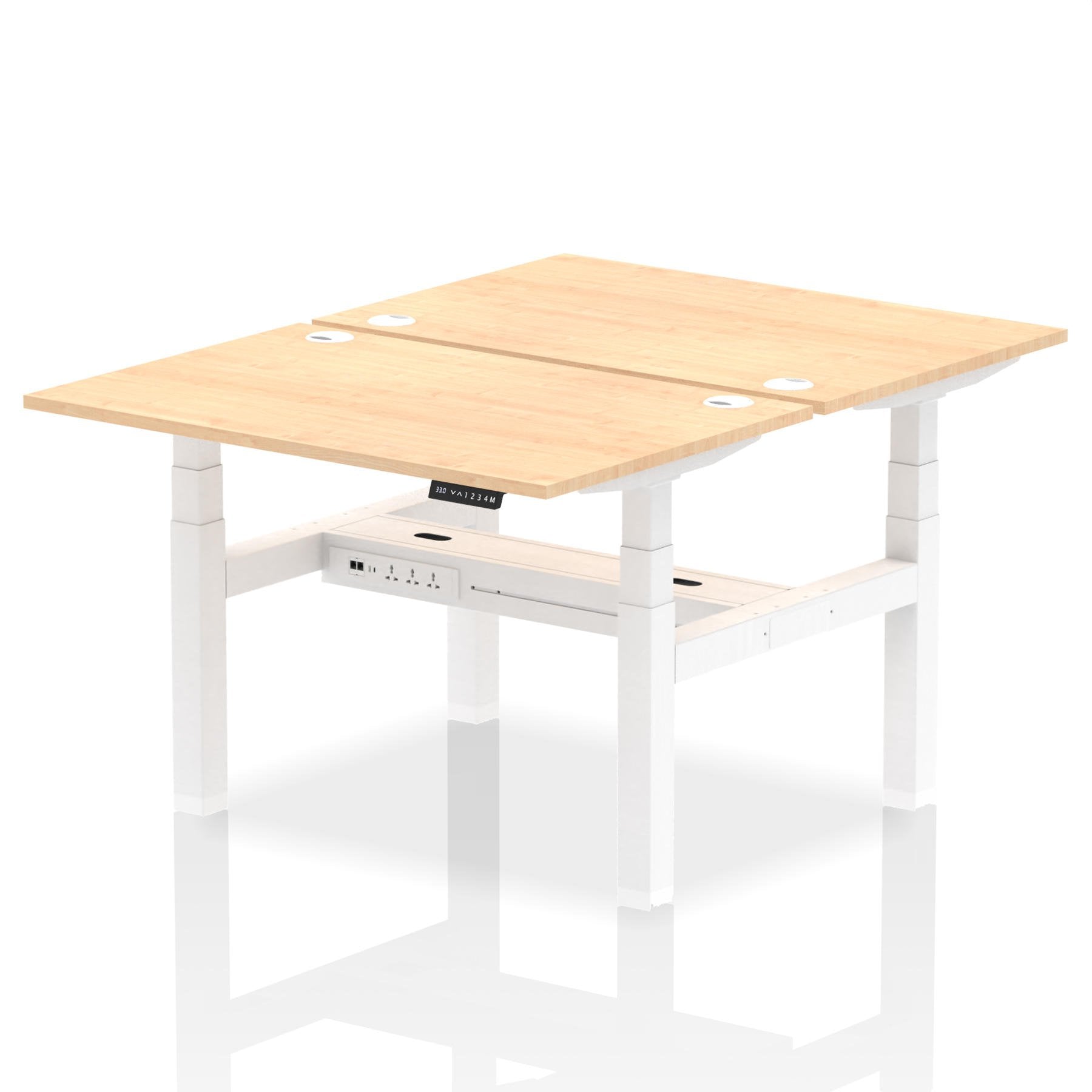 Dynamic Air Back-to-Back W1200 x D800mm Height Adjustable Sit Stand 2 Person Bench Desk With Cable Ports Maple Finish White Frame - HA01666 DD