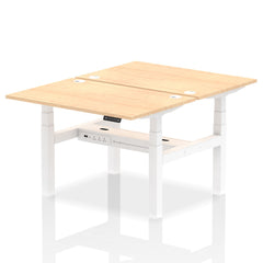 Dynamic Air Back-to-Back W1200 x D800mm Height Adjustable Sit Stand 2 Person Bench Desk With Cable Ports Maple Finish White Frame - HA01666 DD