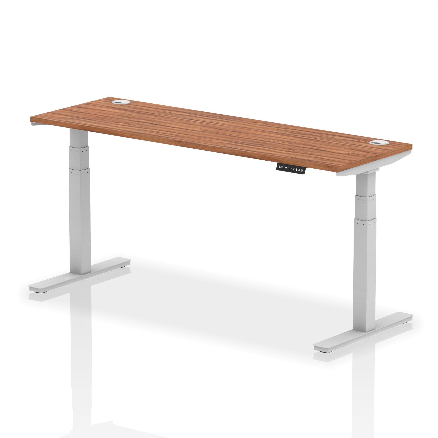 Dynamic Air 1800 x 600mm Height Adjustable Desk Walnut Top Cable Ports Silver Leg HA01128 DD