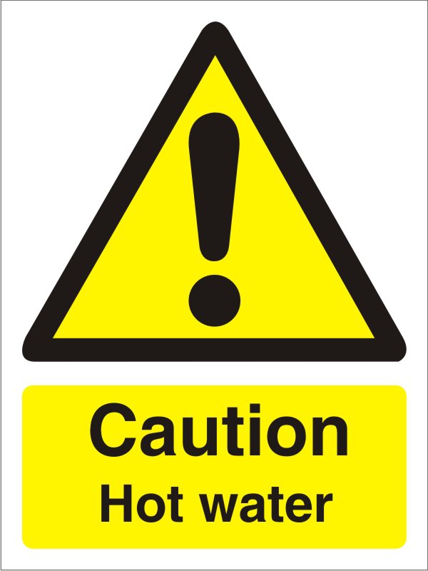 SECO Warning Safety Sign Caution Hot Water Self Adhesive Vinyl 50 x 75mm (Pack 5) - W0189SAV50X75 P5