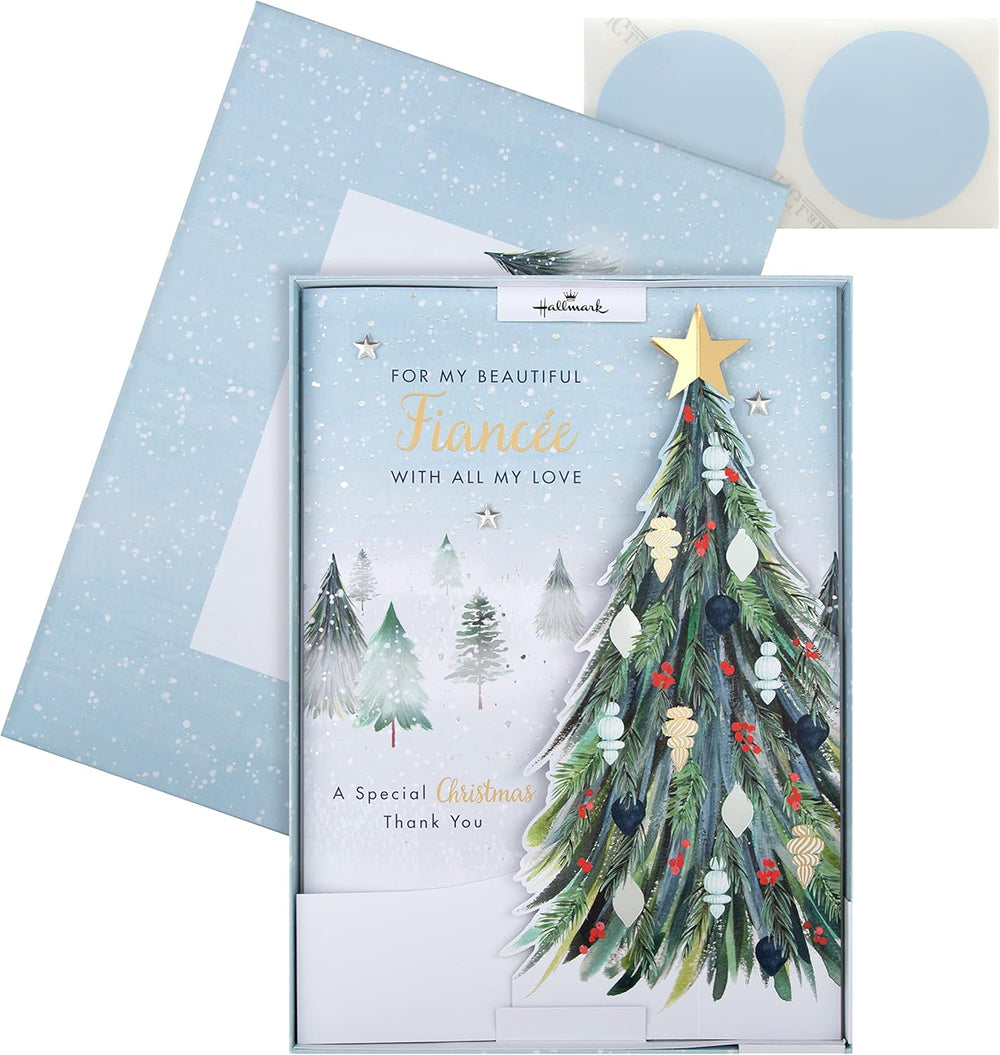 Hallmark Boxed Christmas Card for Fiancée – Classic Winter Scene with Tree Design
