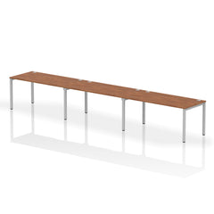 Impulse Single Row 3 Person Bench Desk W1600 x D800 x H730mm Walnut Finish Silver Frame - IB00344 DD