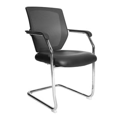 Nautilus Designs Nexus Designer Medium Back Two Tone Mesh Visitor Chair Sculptured Lumbar/Spine Support & Fixed Arms Black Vinyl - BCM/K512V/BKV DD