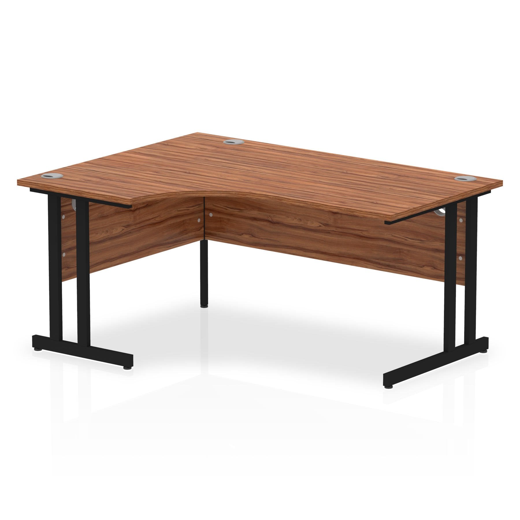 Dynamic Impulse W1600 x D1200/800 x H730mm Left Hand Crescent Desk With Cable Management Ports Cantilever Leg Walnut Finish Black Frame - MI003263 DD