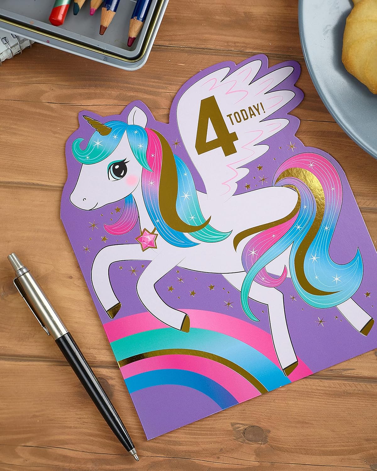 4 Year Old Girl Unicorn Birthday Card