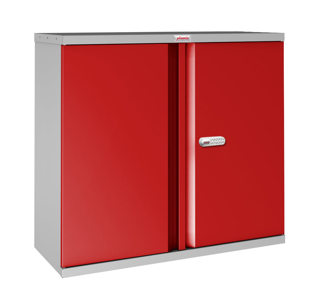 Phoenix SCL Series 2 Door 1 Shelf Steel Storage Cupboard Grey Body Red Doors with Electronic Lock SCL0891GRE DD