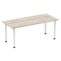 Impulse 1800mm Straight Table Grey Oak Top White Post Leg I003714 DD