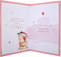 Forever Friends Bear in Wreath Design Wife Boxed Christmas Card