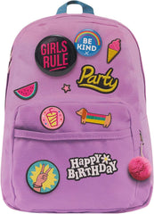 Girls Fun Backpack Birthday Card with 2 Badges