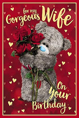 3D Holographic Hologram Wife Birthday Card Bear With Roses