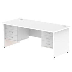 Dynamic Impulse W1800 x D800 x H730mm Straight Office Desk Panel End Leg With 2 x 3 Drawer Fixed Pedestal White Finish - MI002265 DD