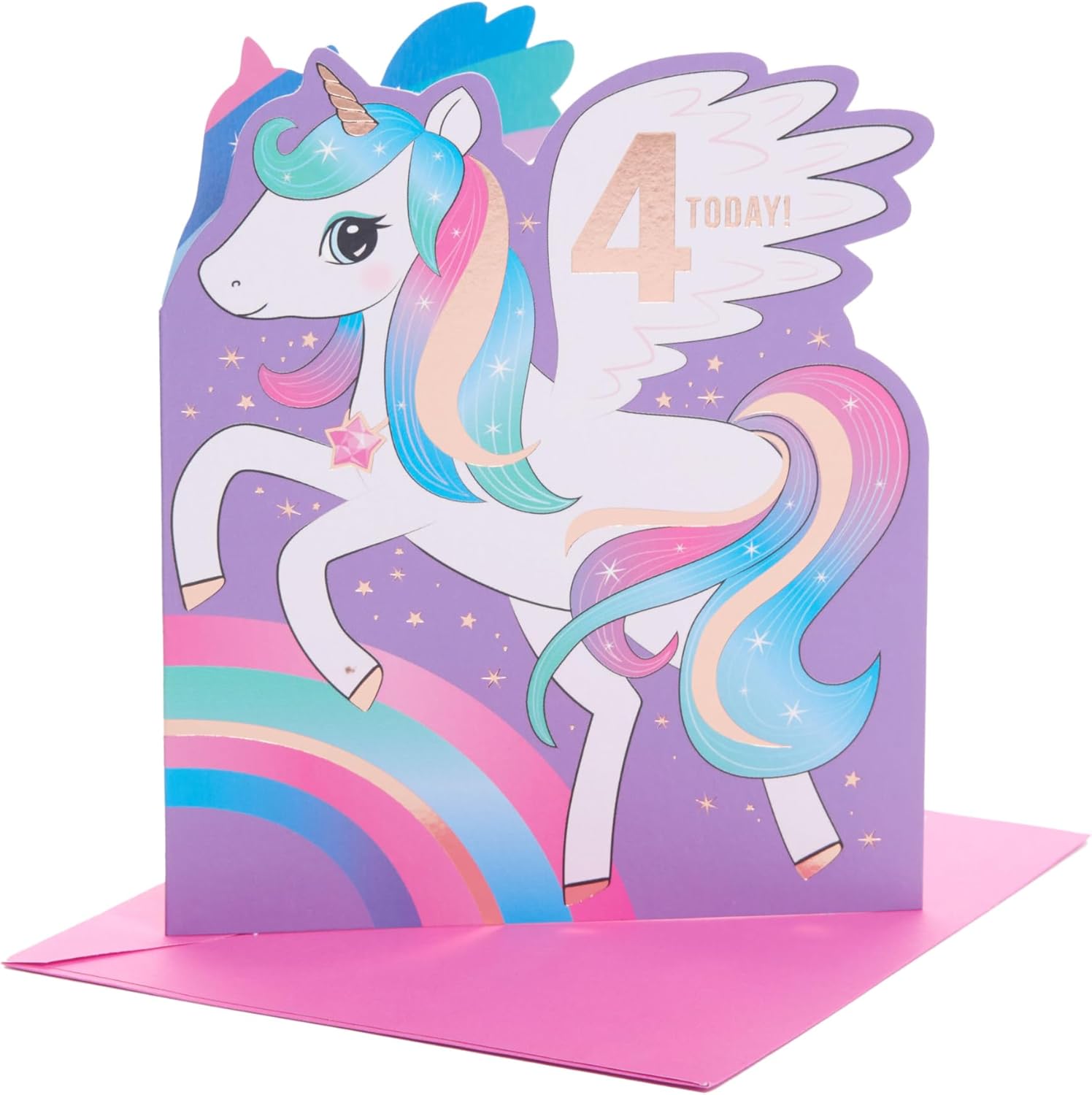 4 Year Old Girl Unicorn Birthday Card