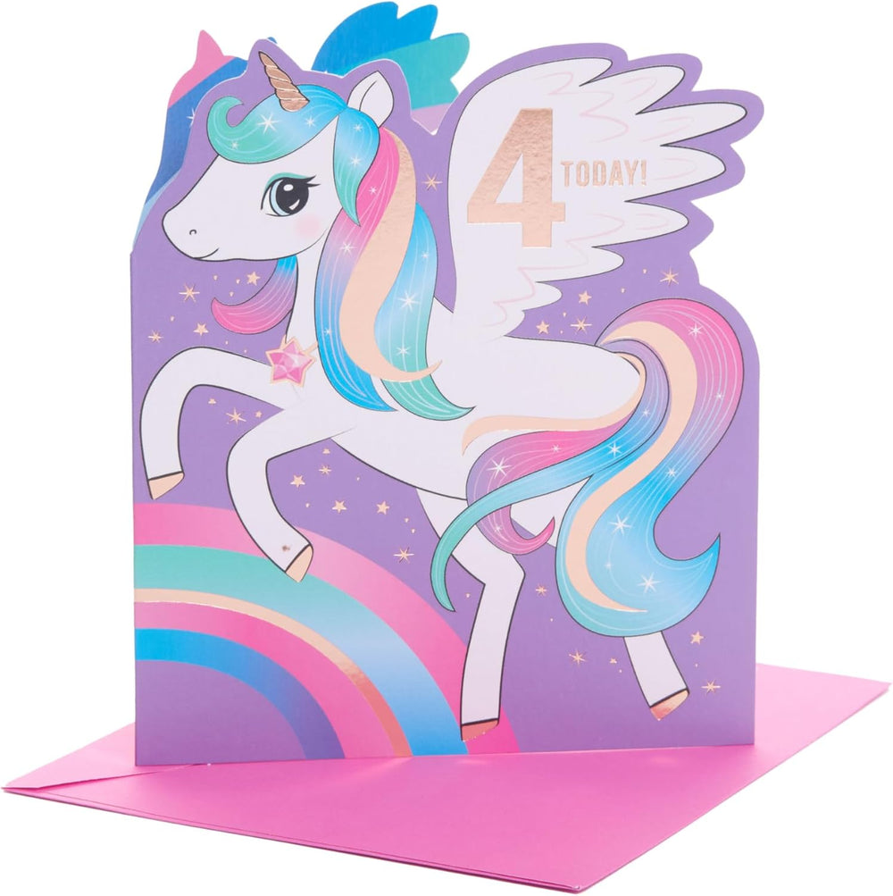 4 Year Old Girl Unicorn Birthday Card