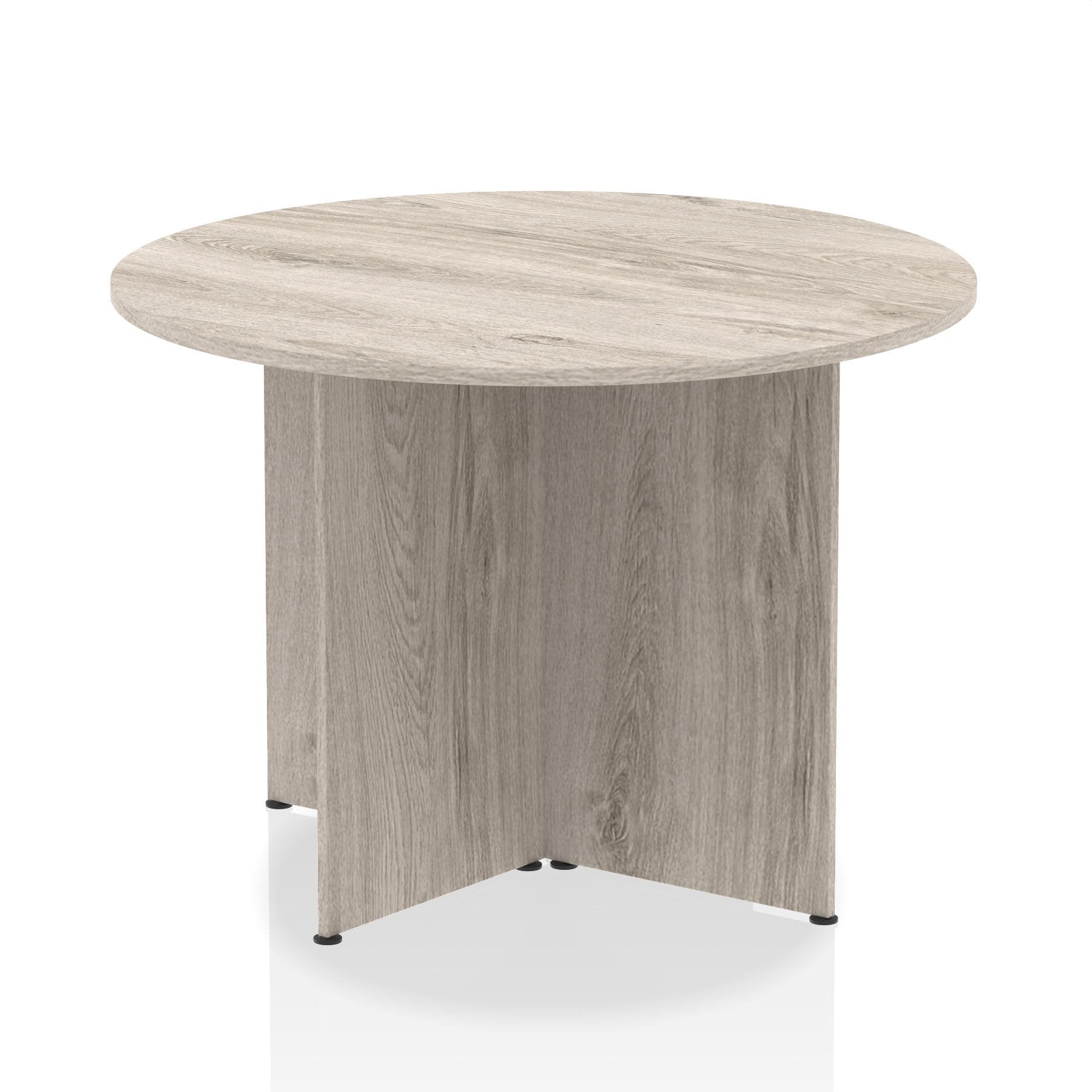 Dynamic Impulse W1000 x D1000 x H730mm Free-Standing Round Table Panel Arrowhead Leg Grey Oak Finish - I003796 DD